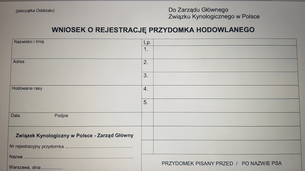 Wniosek - przydomek hodowlany
